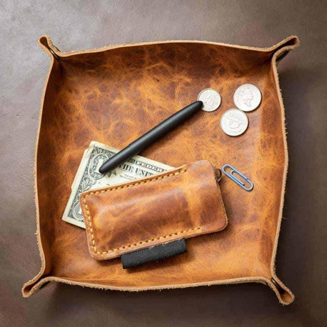 Handcrafted Leather Catch-All Tray for Home or Office Storage and  Organization