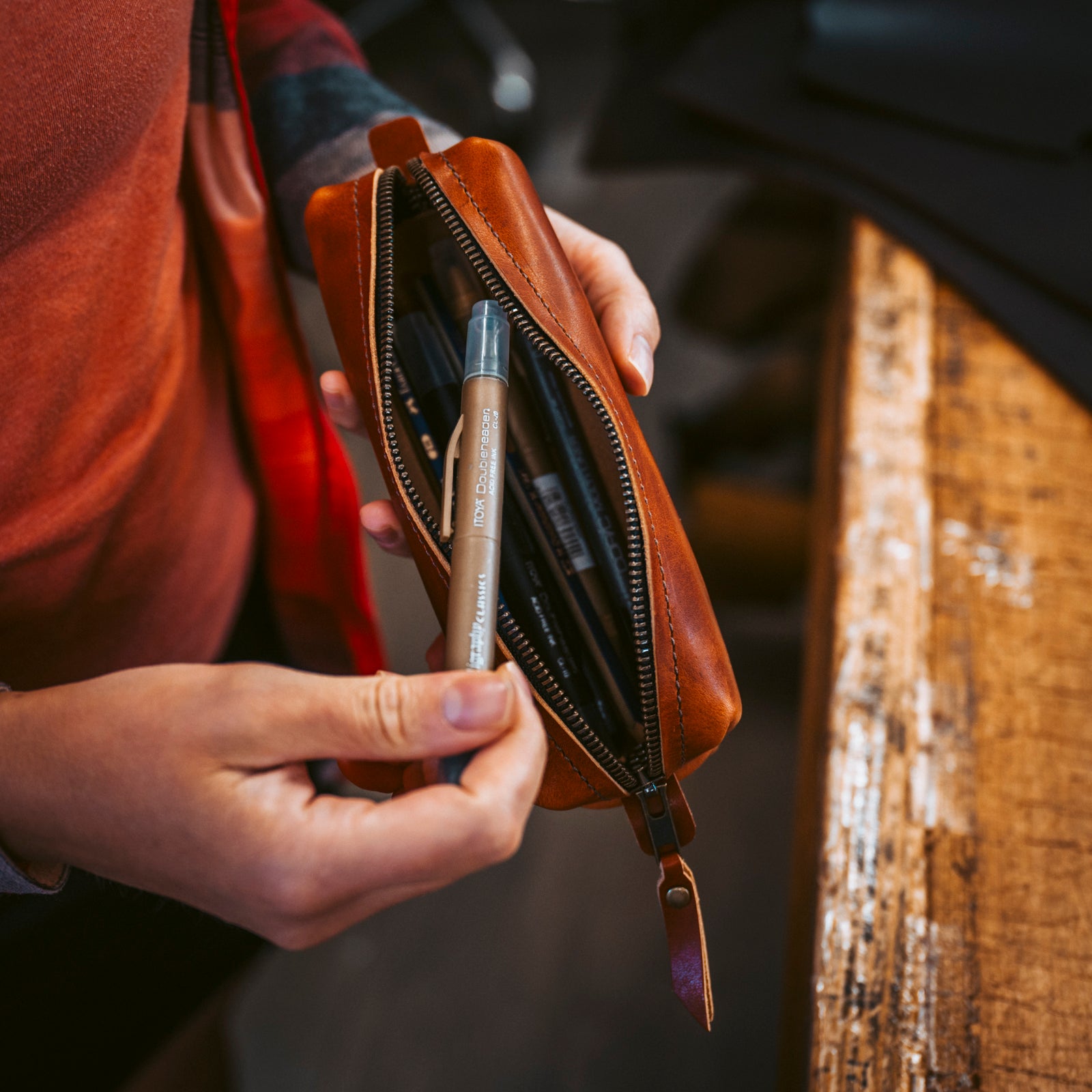 Leather Pencil Case - English Tan