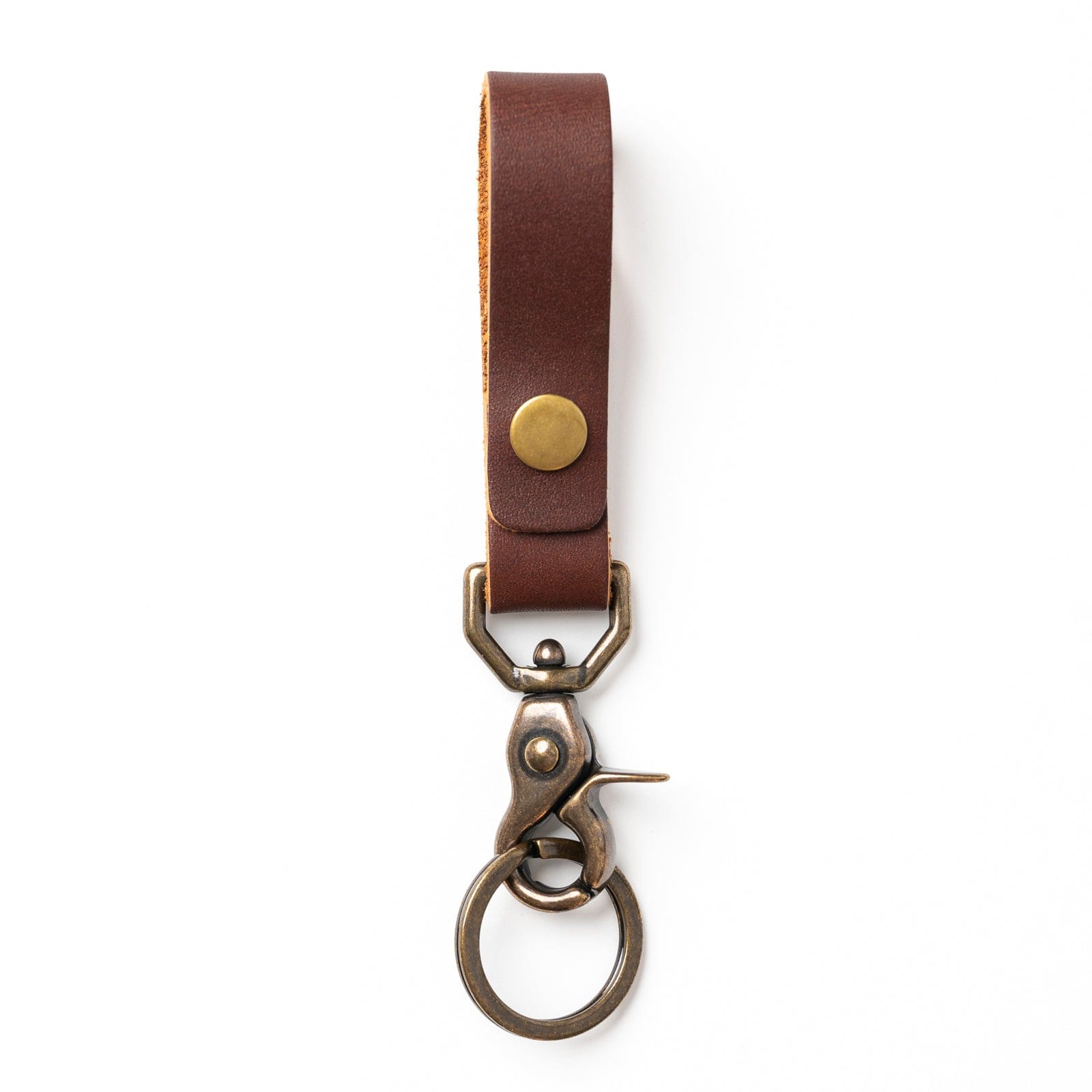Leather Keychain w/Trigger Snap - Natural - Brass Hardware - Flat Key Ring