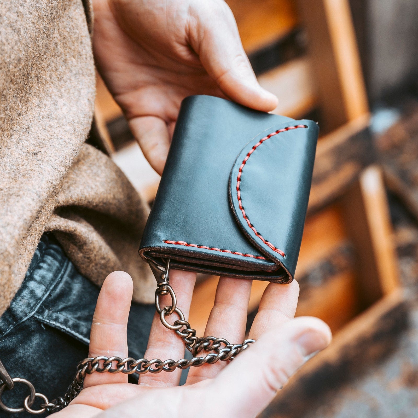 Black leather chain purse on sale