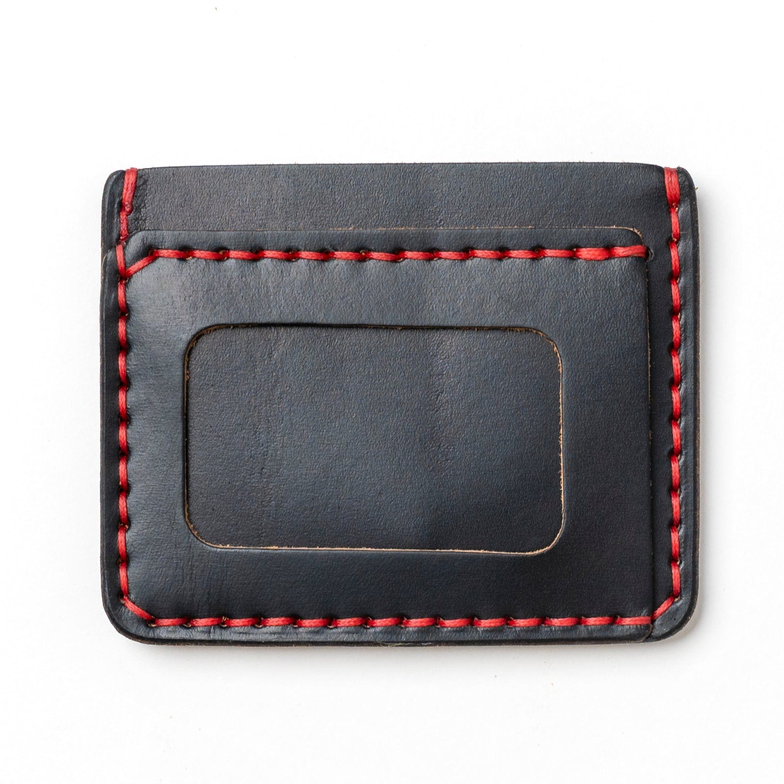 No. 04 Handcrafted Full Grain Leather Card Holder, cheapest Black, Red stitching