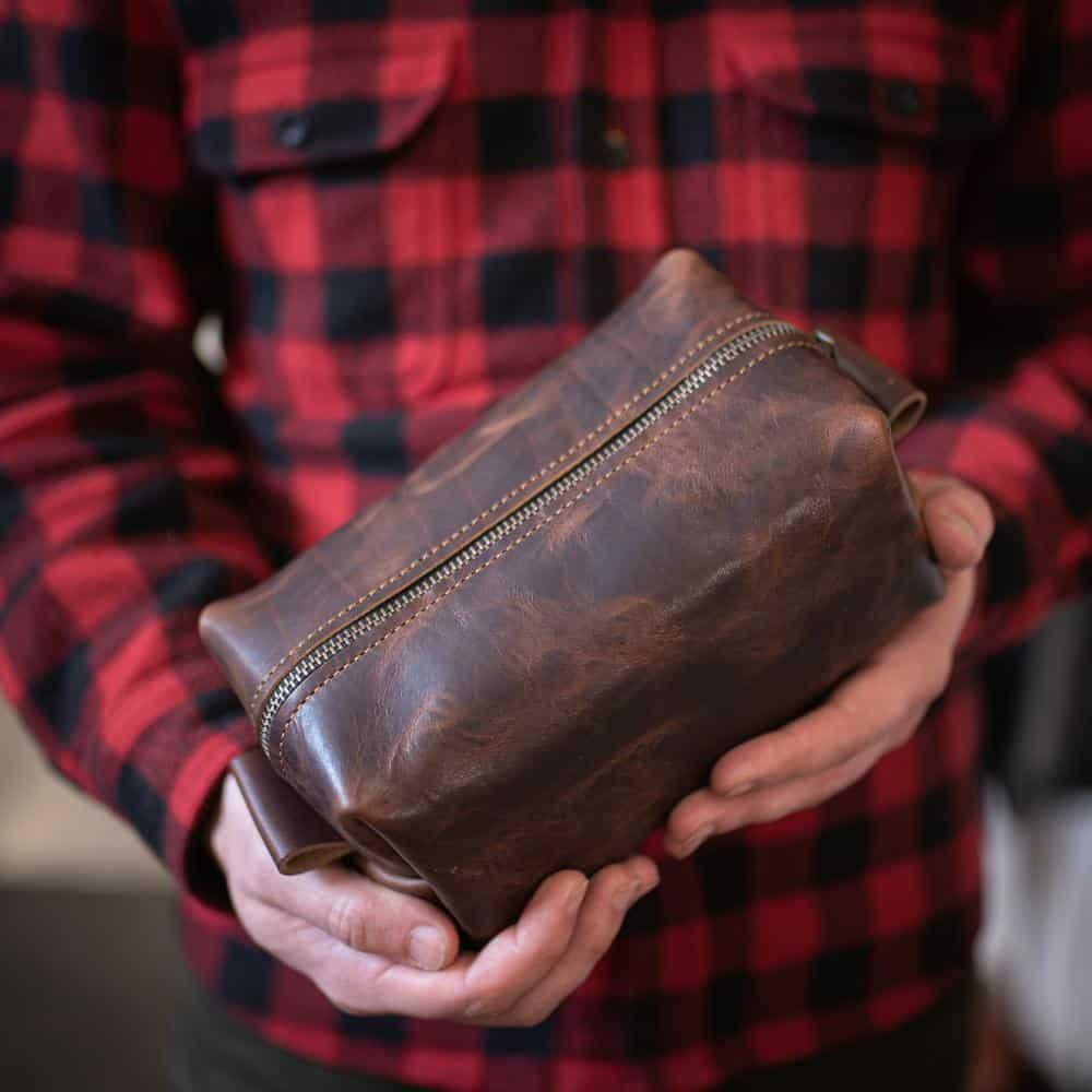 Leather shaving kit bag online