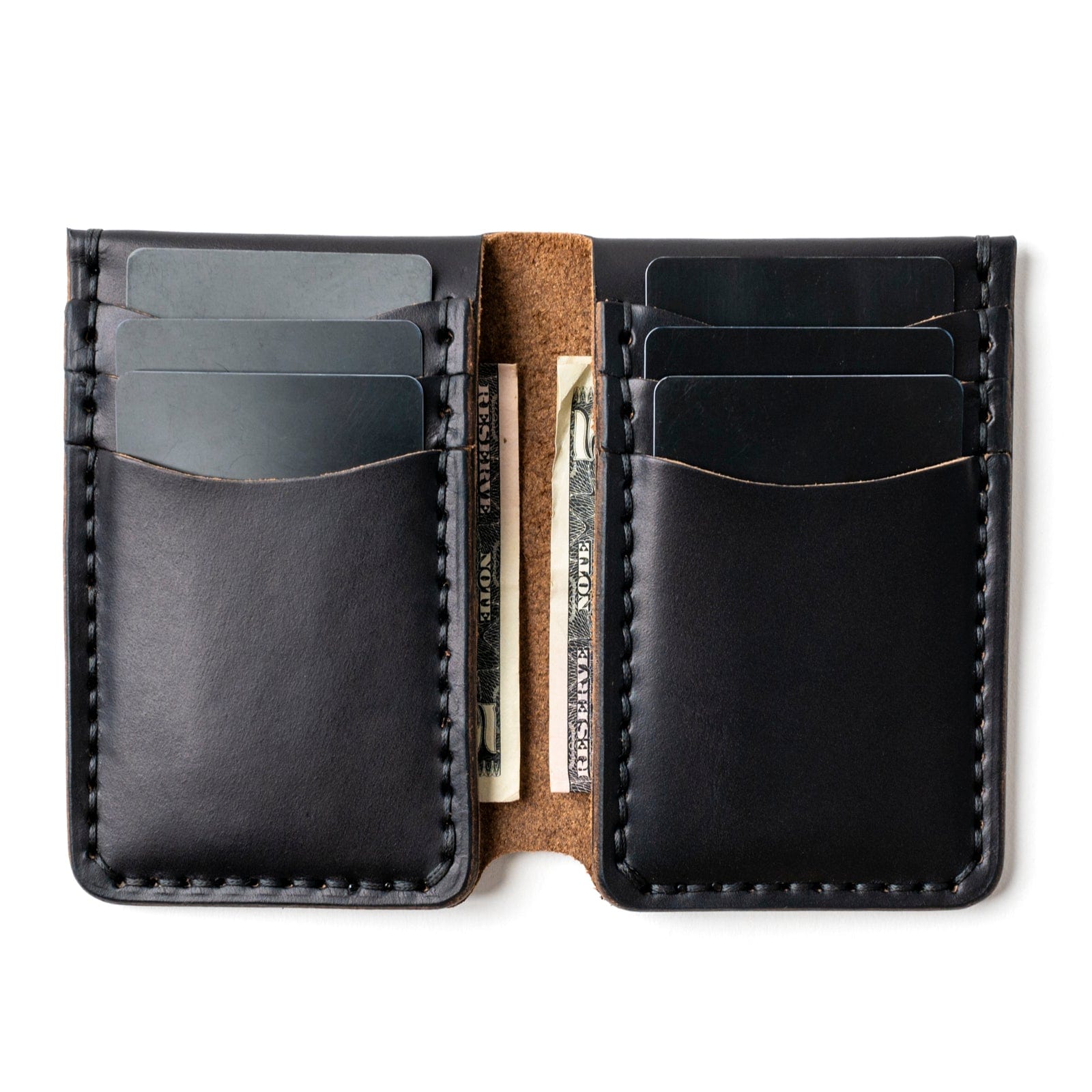 Leather wallet, vertical bifold, card popular and cash wallet.